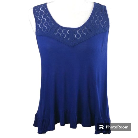 Anthropologie Tops - Anthropologie E Hanger M Royal Blue Swing Crochet Back Front Top L EUC